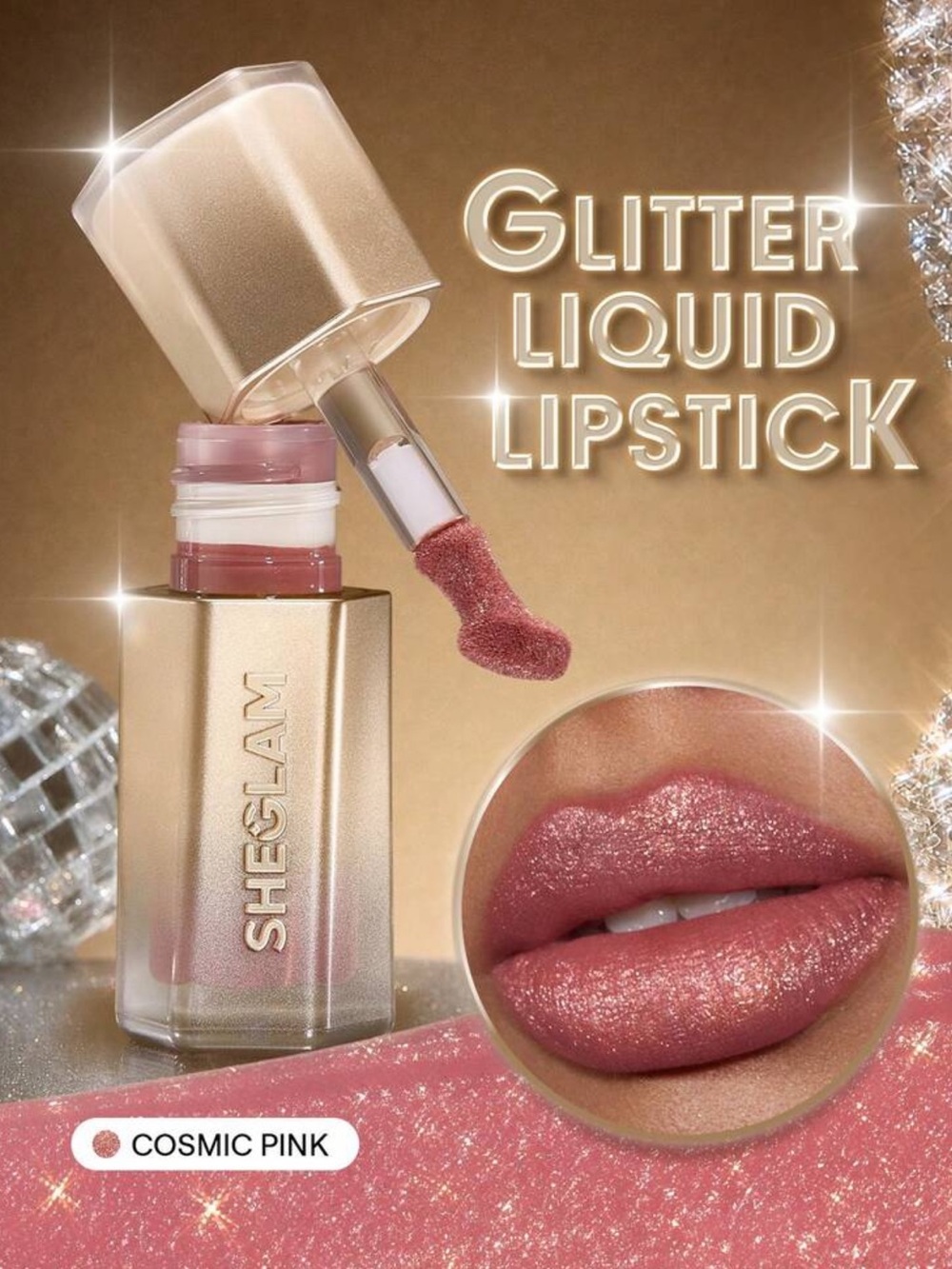 SHEGLAM Stardust Swipe Glitter Liquid Lipstick-137 Cosmic Pink Instant Glitter